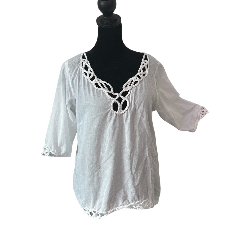 Gretchen Scott Cotton Tunic‎ Top White Size S Coastal Resortwear Preppy Coverup